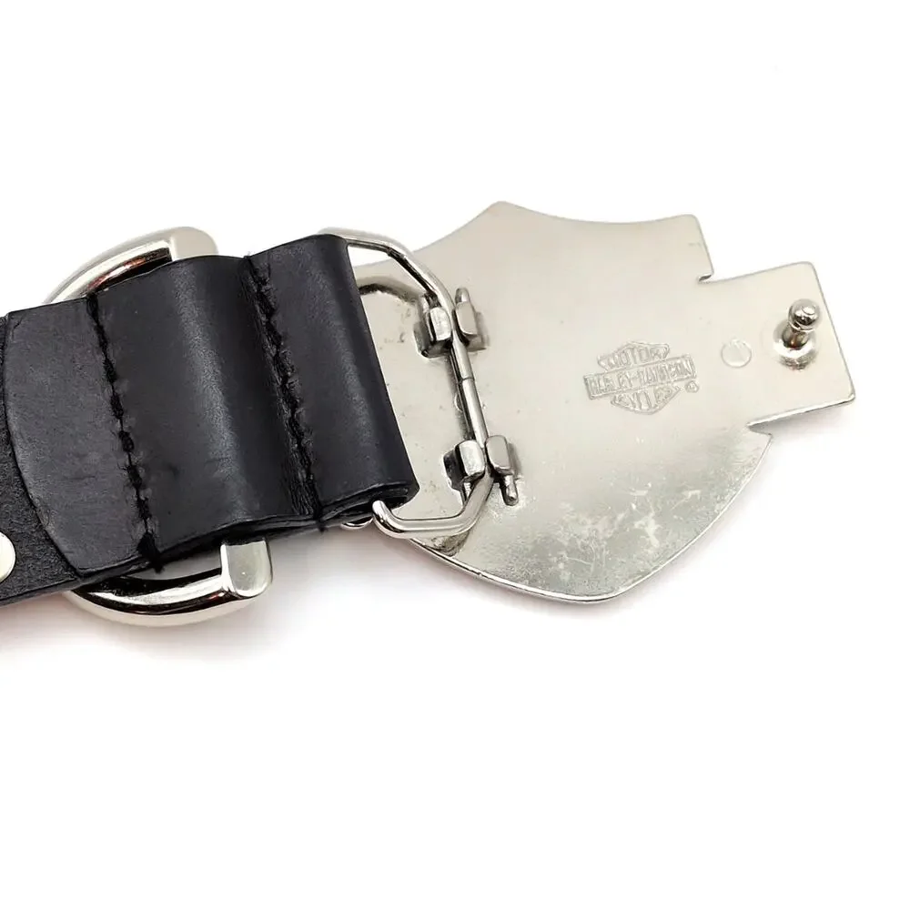 VTG Y2K Harley Davidson Moto Studded Black Leather Belt w/ Buckle 32in-36in